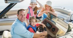 Family enjoying time together while boating in Coastal Virginia.