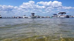 boats anchored at Tices Shoal on Barnegat Bay in New Jersey